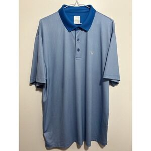 Callaway Opti-Dri Golf Polo Shirt Mens Large Blue White Micro Check Short Sleeve